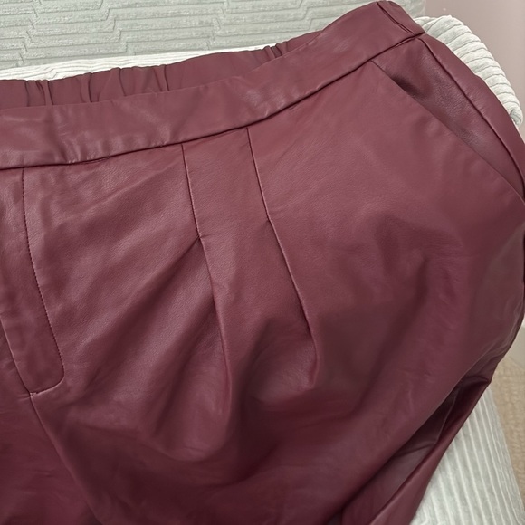 Eloquii Burgundy, Faux Leather,  Wide Leg, Pleated Pants. Matte Finish. Size 24 - Picture 3 of 10